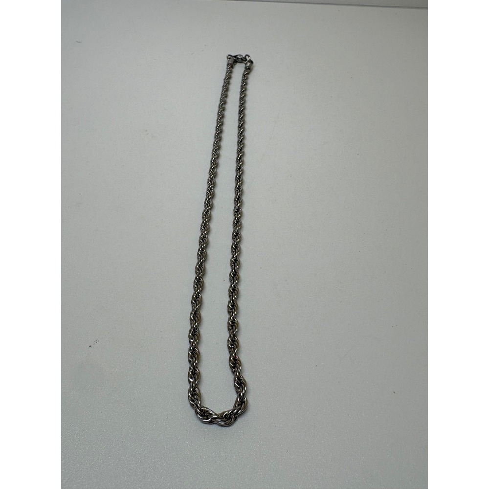 Stainless Steel Twisted Rope Chain Necklace Silver Tone 18 Inch